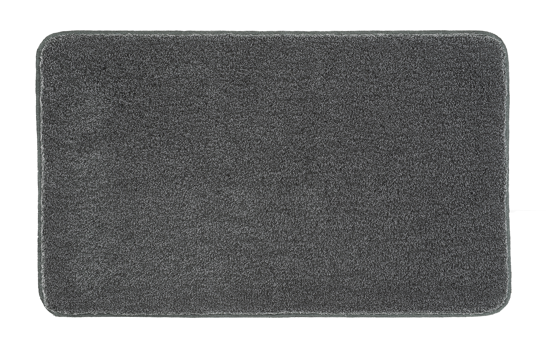 Graue, rechteckige Badematte mit weicher, flauschiger Oberfläche. Ideal für ein modernes Badezimmer.