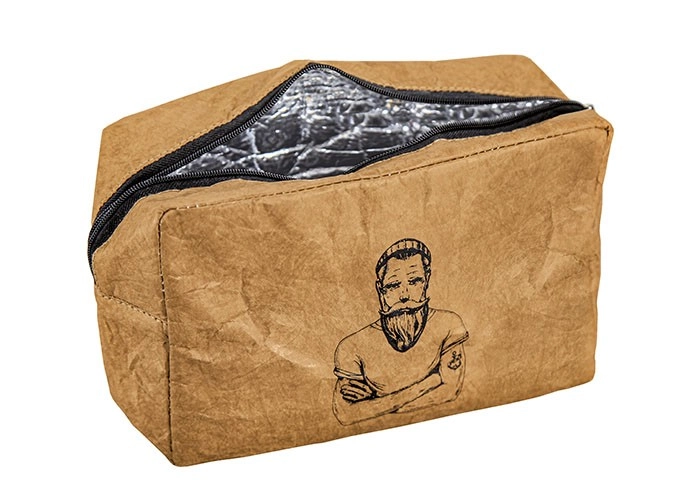 4004478328228 Braune Kosmetiktasche mit Reißverschluss und cooler Bartträger-Illustration, ideal für Reisen und Aufbewahrung von Pflegeprodukten.