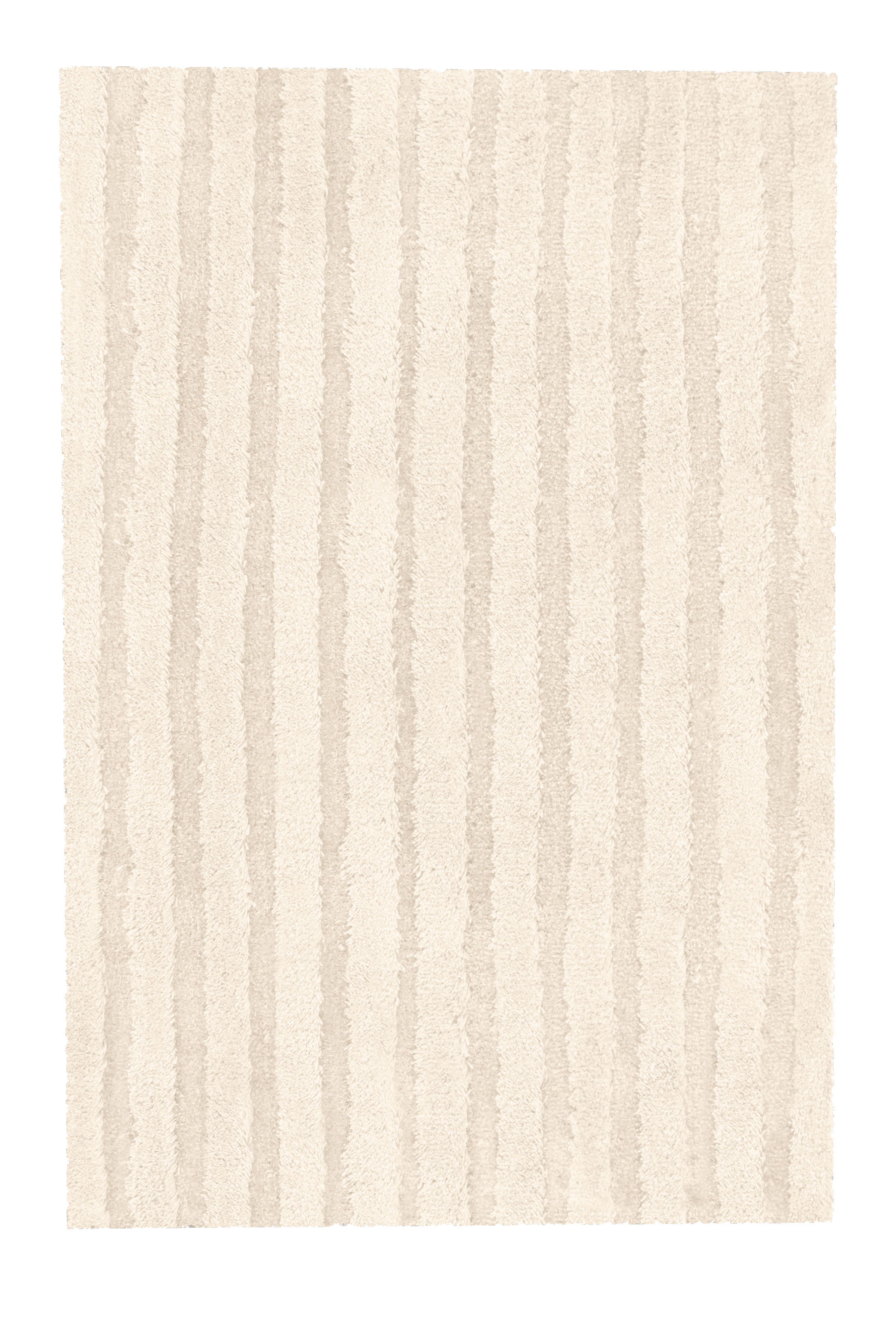 Beiger Teppich mit dezentem Streifenmuster, ideal für eine gemütliche und stilvolle Wohnatmosphäre.