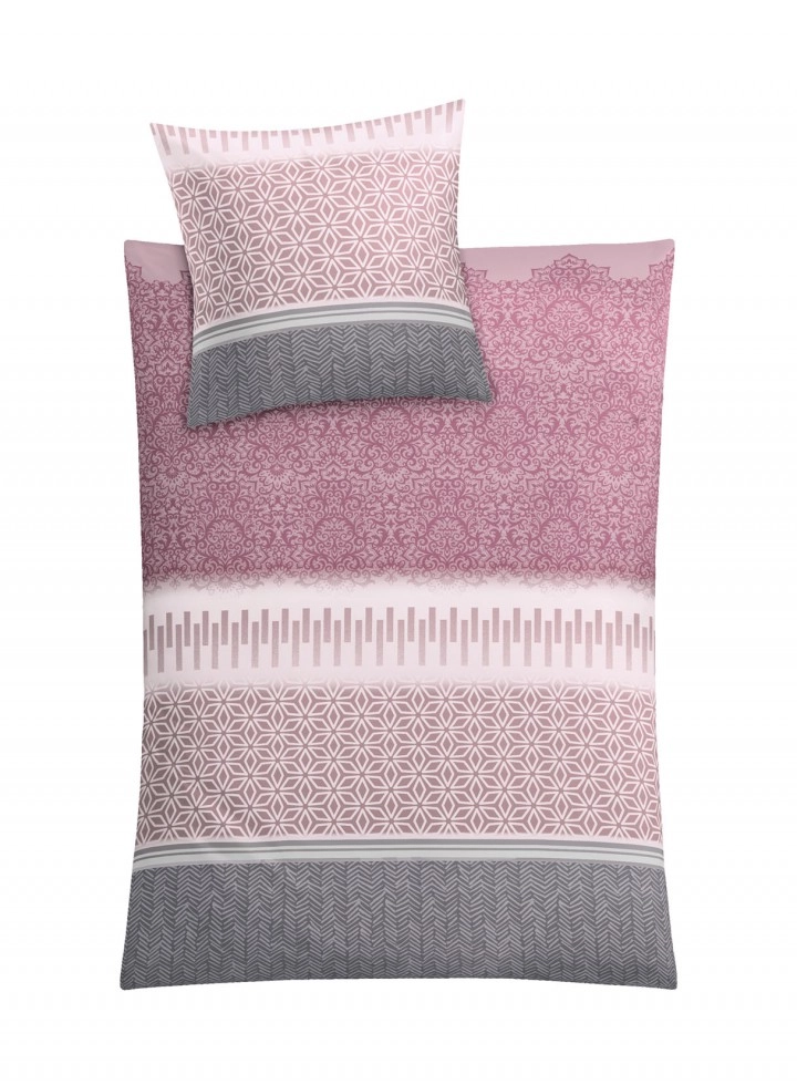 4004478267701 Bettwäsche-Set in Rosa und Grau mit geometrischen und floralen Mustern. Weiche, hochwertige Materialien für optimalen Schlafkomfort.