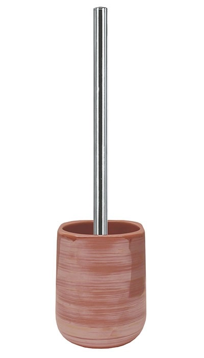 Toilettenbürstenhalter in Terrakotta-Optik mit glänzendem Edelstahlgriff. Modernes Design für stilvolle Badezimmer.