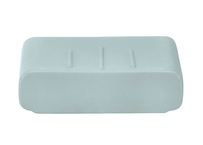 4004478293458 Elegante, rechteckige Seifenschale in zartem Pastellgrün, ideal für moderne Badezimmer. Schlichtes Design mit leicht erhöhten Rillen.