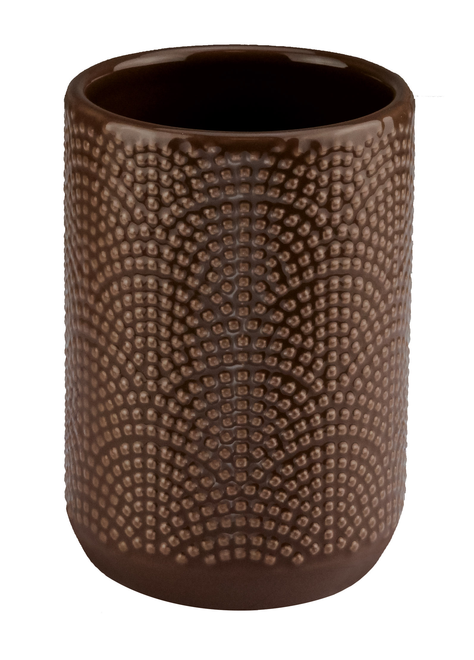 Brauner Zahnputzbecher mit strukturierter Oberfläche und modernem Design. Ideal für stilvolle Badezimmer.