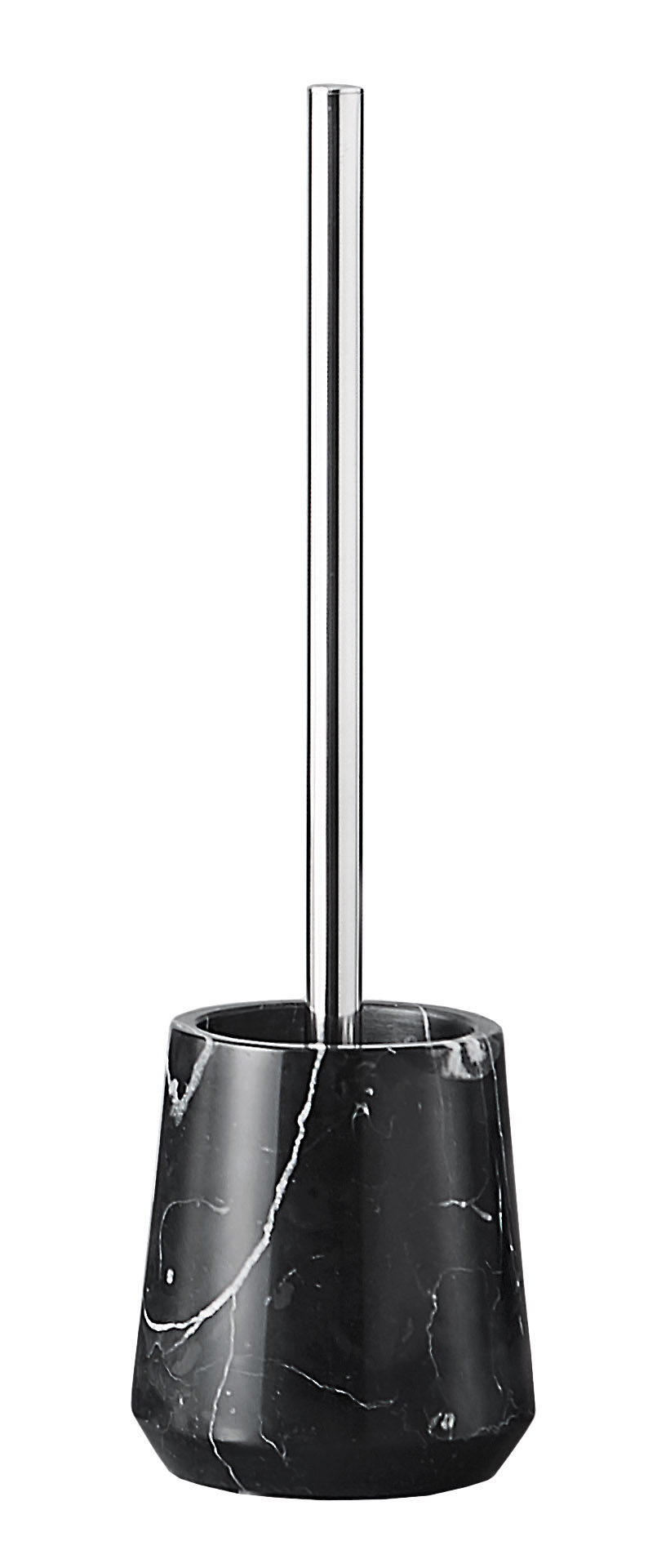 WC-Bürsten-Halter CARRARA Schwarz Schwarze Toilettenbürste mit Marmor-Optik und silbernem Griff, modernes Design für stilvolle Badezimmer.