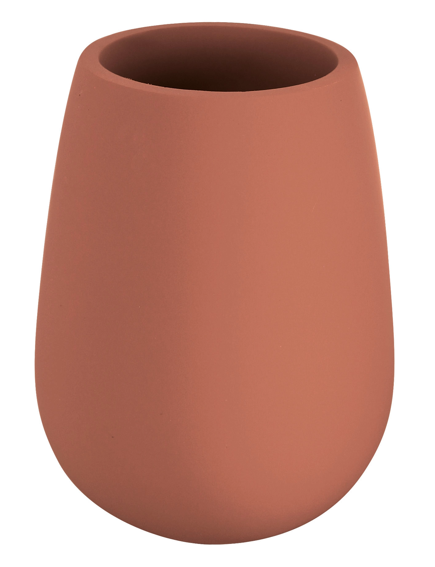 Moderner, terrakottafarbener Zahnputzbecher aus Keramik mit mattem Finish, ideal für stilvolle Badezimmer.