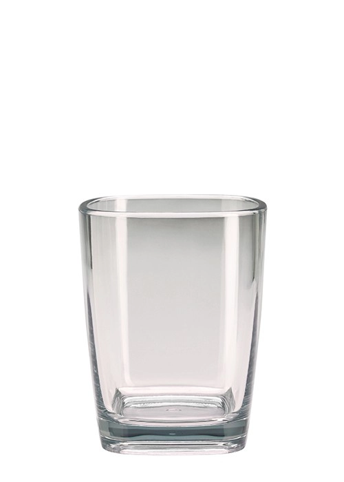 4004478302051 Klares, quadratisches Glas mit abgerundeten Ecken, ideal als Zahnputzbecher oder für Badezimmerutensilien.