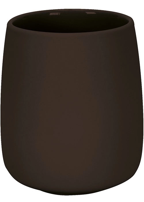 4004478322363 Moderner, dunkelbrauner Zahnputzbecher aus Keramik mit glatter Oberfläche und schlichtem Design. Ideal für stilvolle Badezimmer.