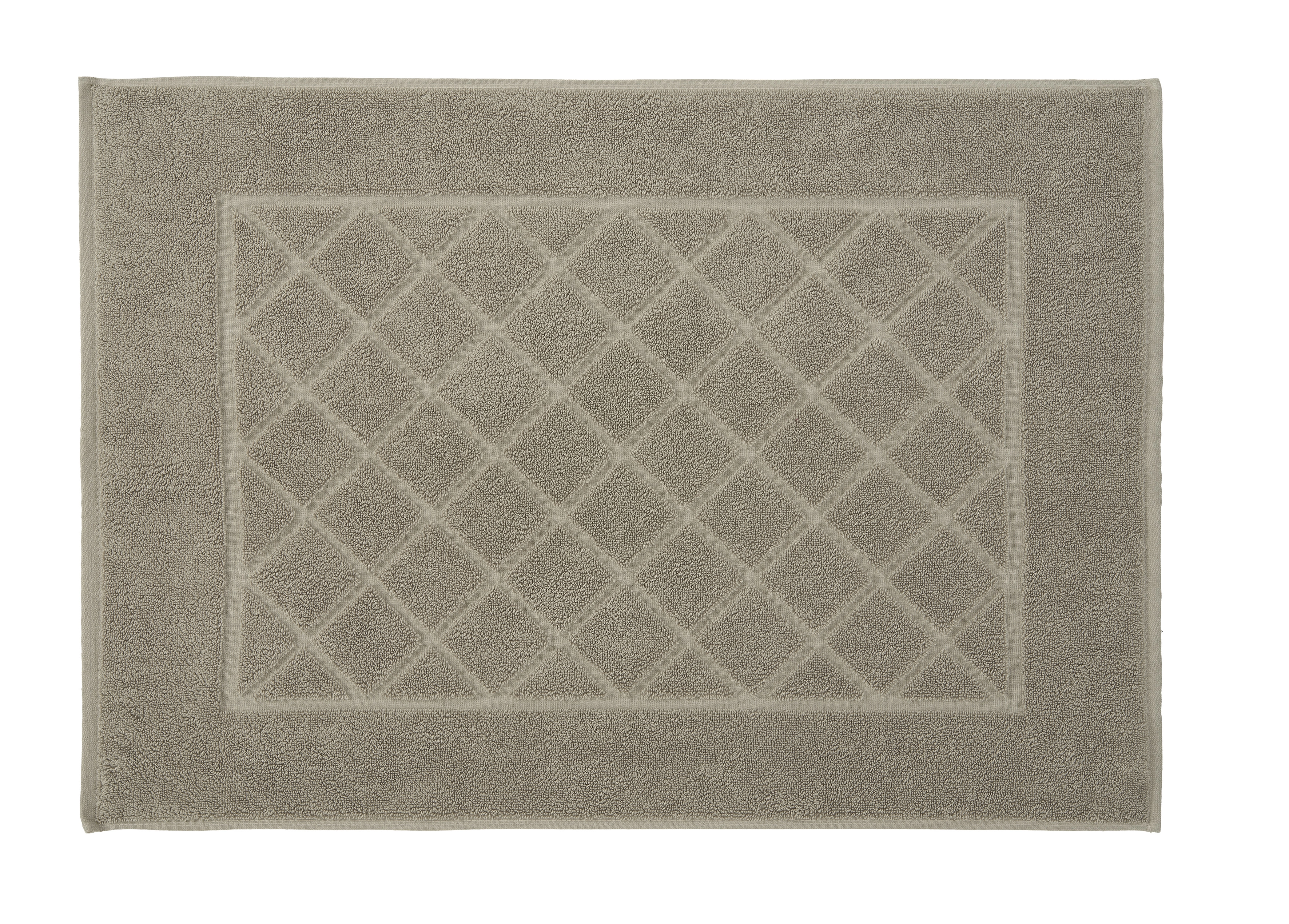 Graue Badematte mit rautenförmigem Muster und breitem Rand, ideal für Badezimmer und Wellnessbereiche.
