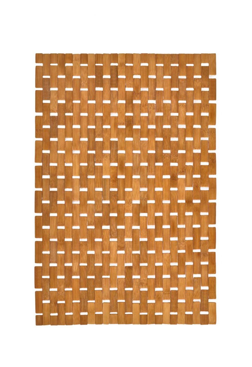 Badematte aus Bambus PALITO Natur 50 x 70 cm Holz-Badematte mit rechteckigem, geflochtenem Design in warmem Braunton. Ideal für Badezimmer und Wellnessbereiche.