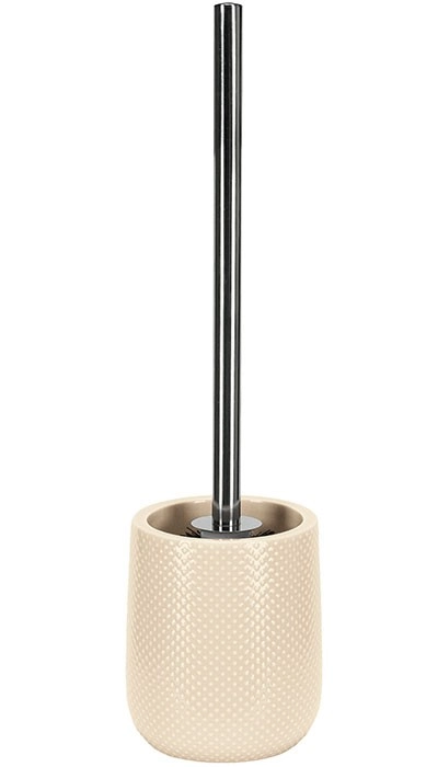 Toilettenbürste mit beigem, strukturiertem Halter und silbernem Griff, modernes Design.