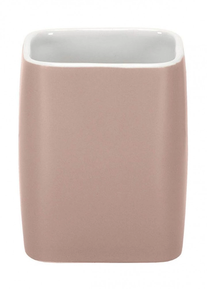 4004478221826 Zahnputzbecher in modernem Design, beige, aus Keramik, quadratische Form, ideal für stilvolle Badezimmer.
