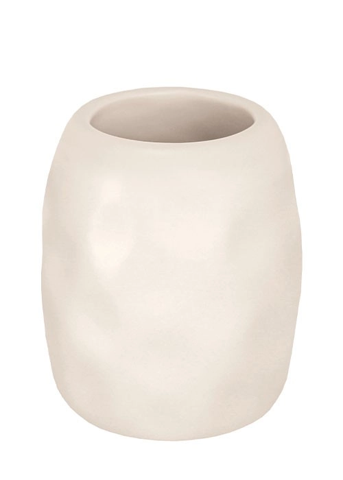 Weiße, minimalistische Keramikvase mit glatter, leicht unregelmäßiger Oberfläche. Ideal für moderne Wohnräume.