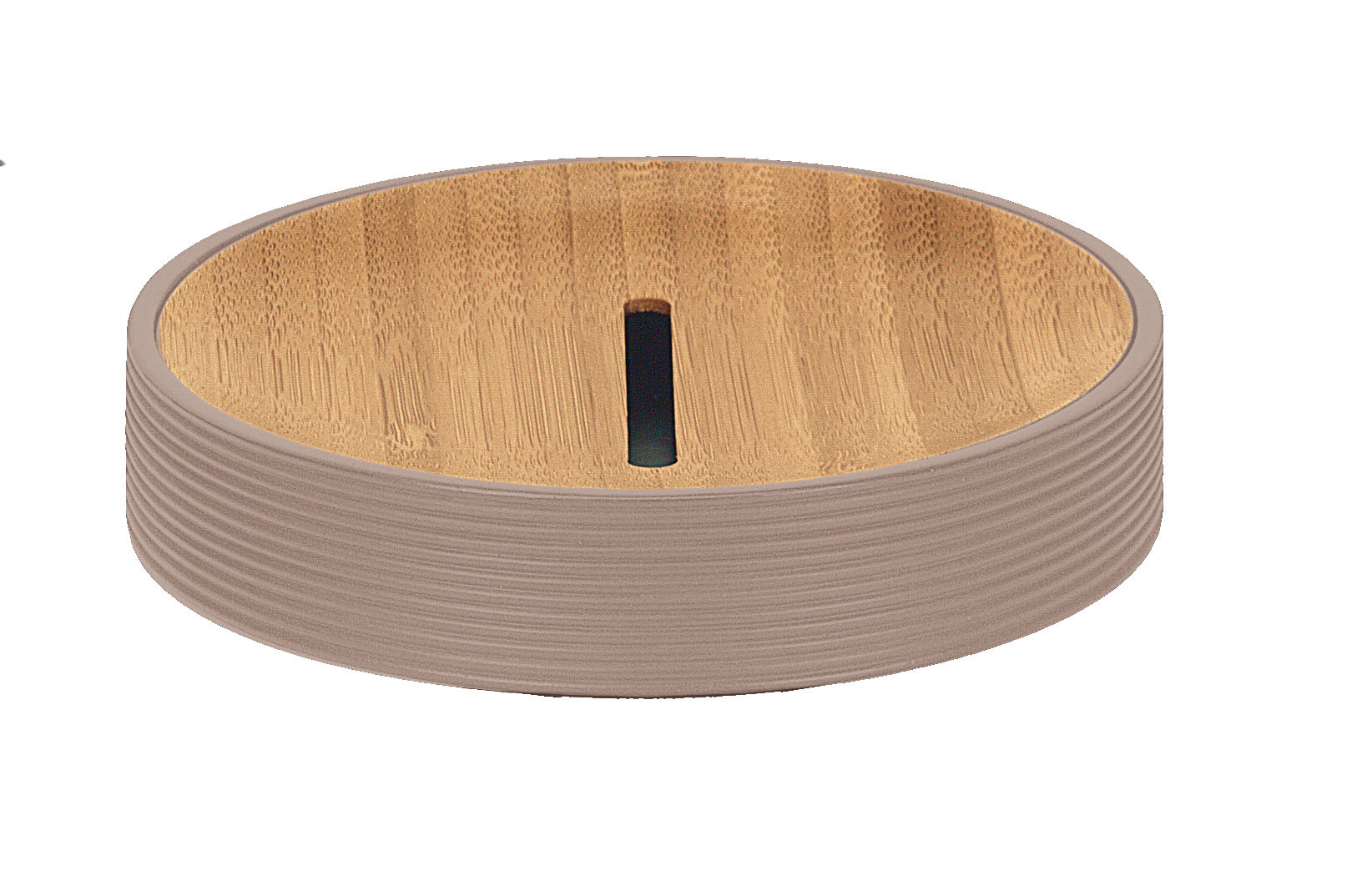 Seifenschale aus Bambus und Kunststoff in Beige, modernes Design, rutschfest, ideal für Badezimmer und Küche.