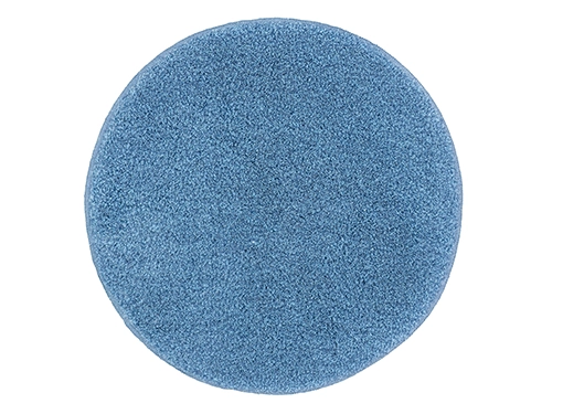 Runder, blauer Teppich mit weicher, flauschiger Oberfläche. Ideal für Wohn- und Schlafzimmer.