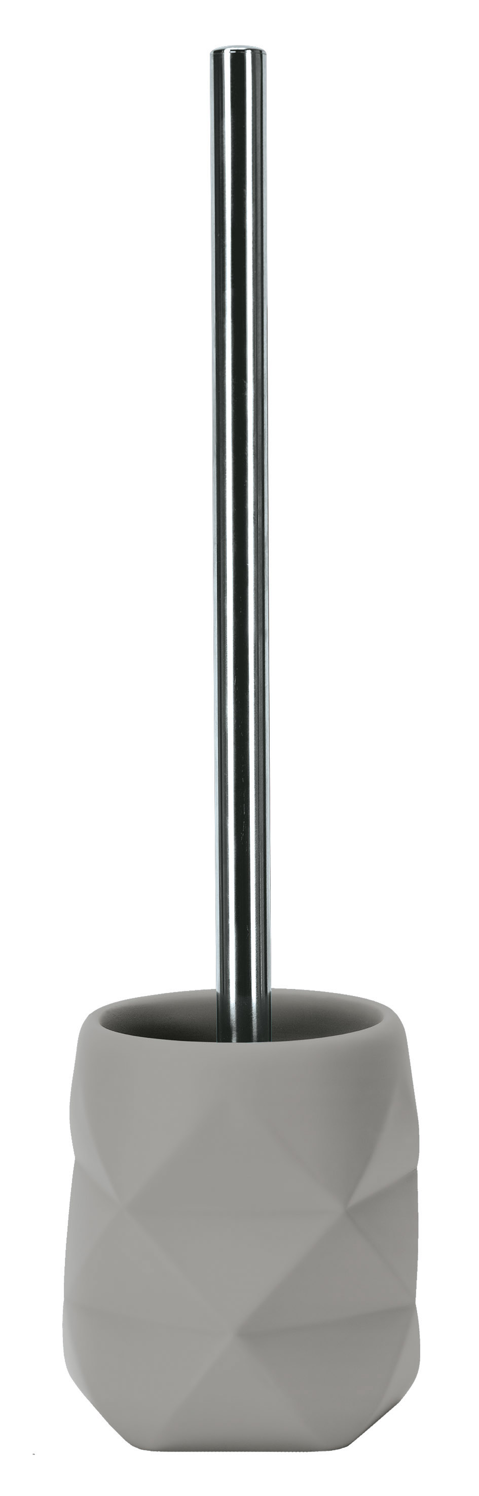 WC-Bürsten-Halter CRACKLE Platinfarben Toilettenbürstenhalter in modernem Design, grauer Behälter mit geometrischem Muster und Edelstahlgriff.