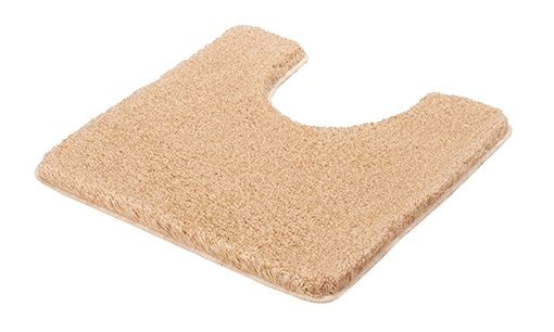 Beige WC-Vorleger aus weichem, flauschigem Material, ideal für ein gemütliches Badezimmerambiente.