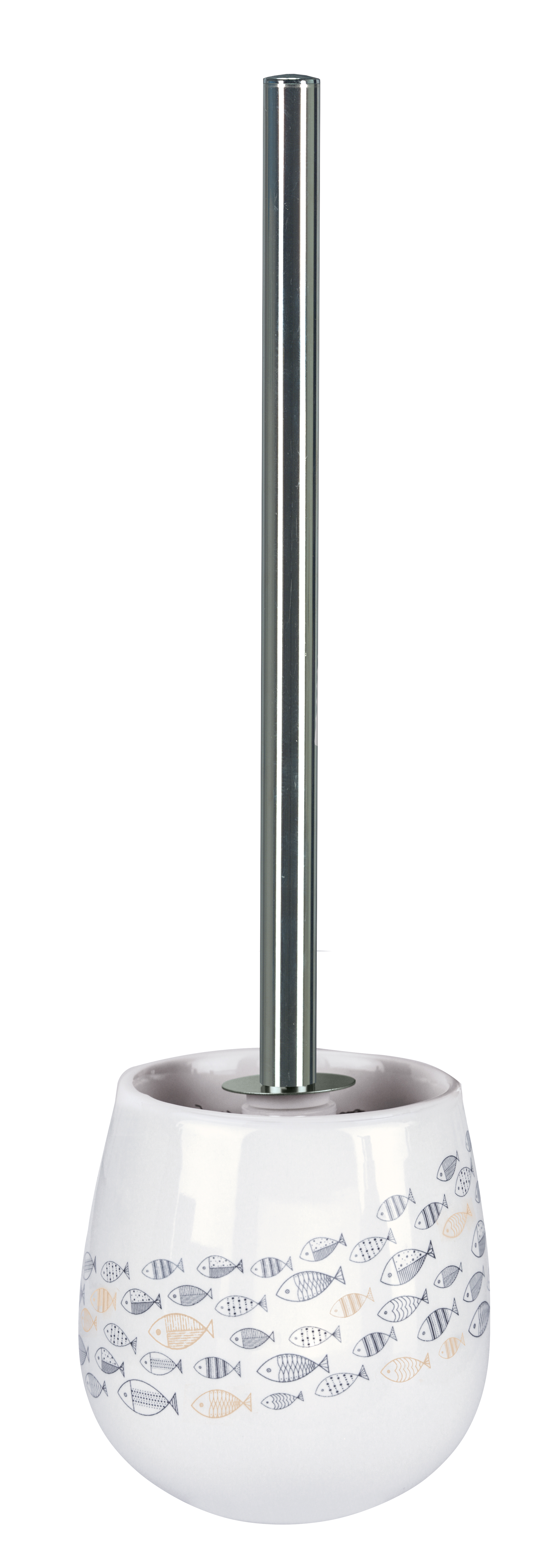 WC-Bürsten-Halter SARDINAS Mare Toilettenbürstenhalter aus Keramik mit Fischmuster, silbernem Griff und modernem Design. Perfekt für ein stilvolles Badezimmer.