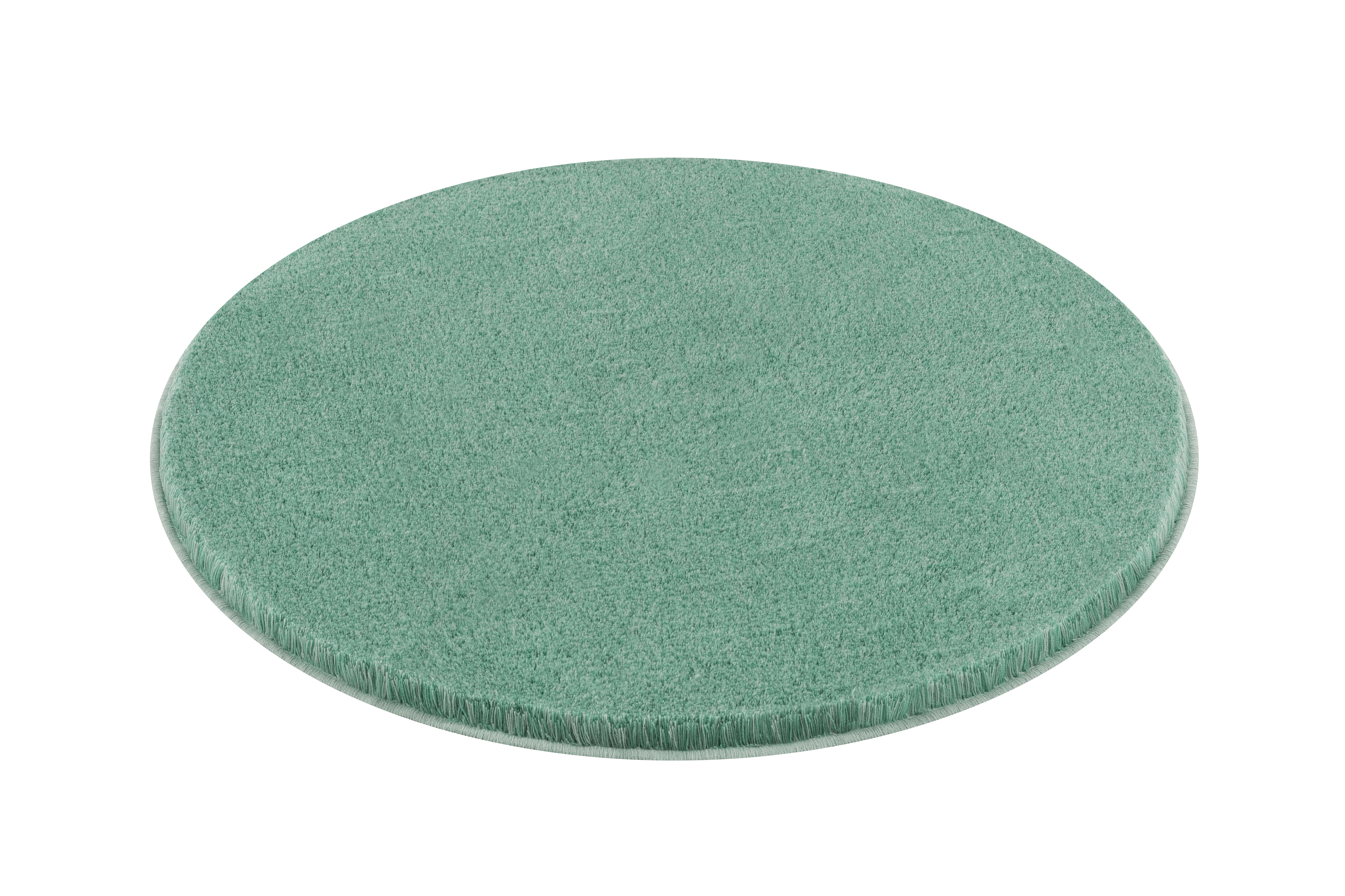 Runder, mintgrüner Badteppich mit weicher, flauschiger Oberfläche. Ideal für ein gemütliches Badezimmerambiente.