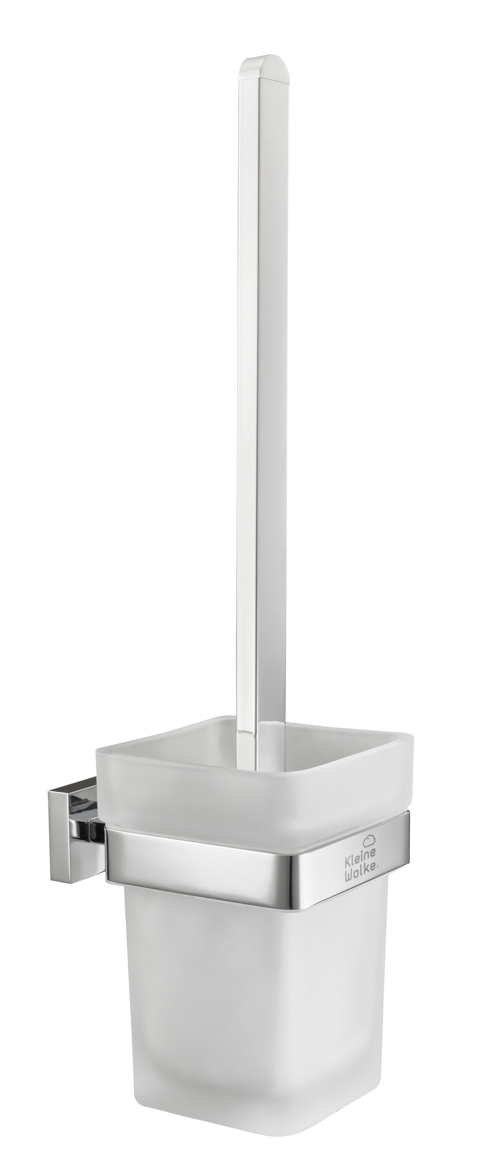 Wand-WC-Bürstenhalter MEO Milky Moderne WC-Bürstengarnitur in Weiß und Silber, wandmontierbar, mit quadratischem Behälter und schlichtem Design.