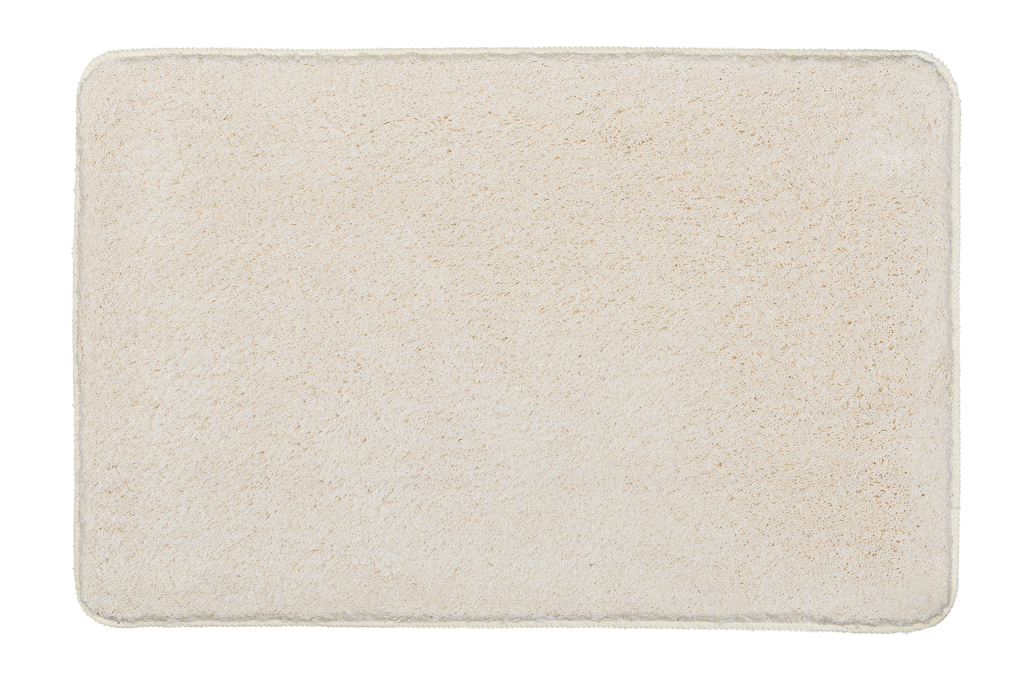 Beige Badematte aus weichem, flauschigem Material, rechteckig, ideal für Badezimmer.