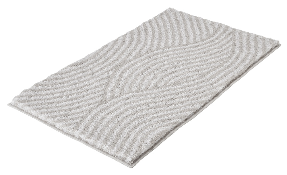 Weißer Badteppich mit wellenförmigem Muster, weiche Textur, ideal für Badezimmer, rutschfest und pflegeleicht.