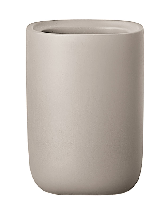 Beiger Zahnputzbecher aus Keramik mit schlichtem, modernem Design. Ideal für Badezimmer und Gäste-WCs.