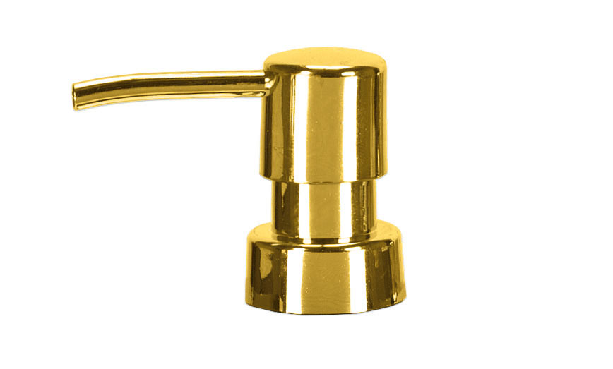 Goldfarbener Seifenspender mit modernem Design und glänzender Oberfläche. Ideal für stilvolle Badezimmer.