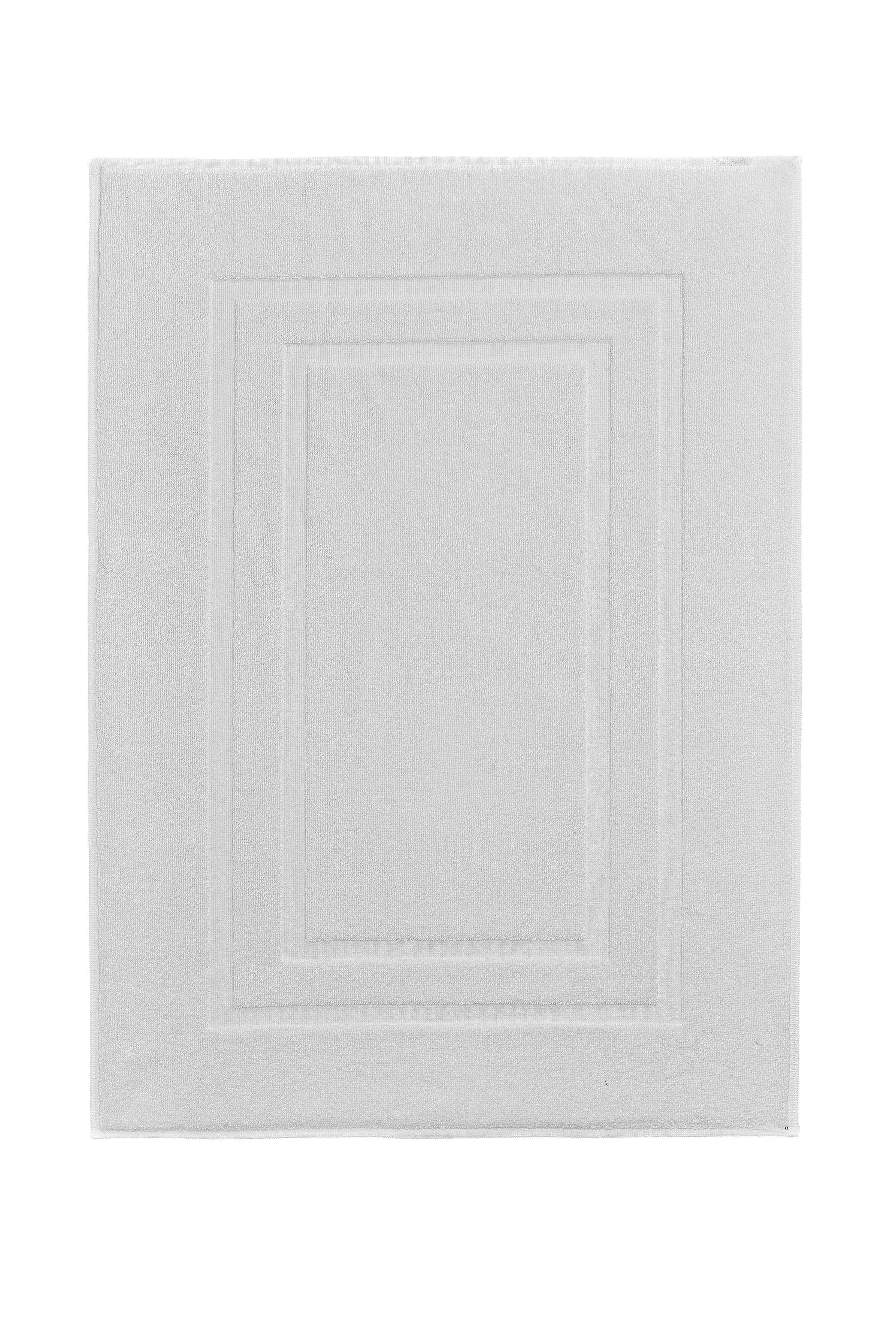 Frottiervorleger PLAZA Schneeweiß 60 x 80 cm Weißer, quadratischer Badteppich mit schlichtem, rechteckigem Muster. Ideal für ein modernes Badezimmer.