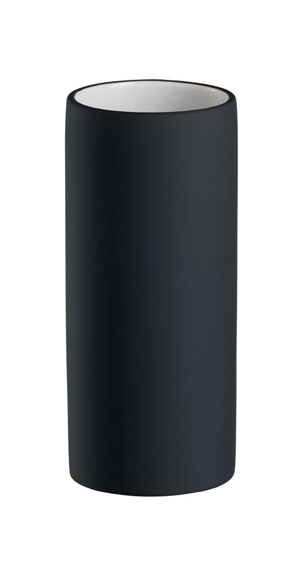 4004478201729 Schlichter, schwarzer Zahnputzbecher mit mattem Finish und weißem Innenbereich. Modernes Design, ideal für jedes Badezimmer.