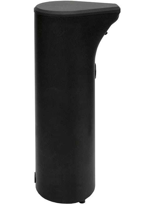 Schwarzer, moderner Seifenspender mit schlankem, zylindrischem Design und abgerundeten Kanten, ideal für stilvolle Badezimmer.