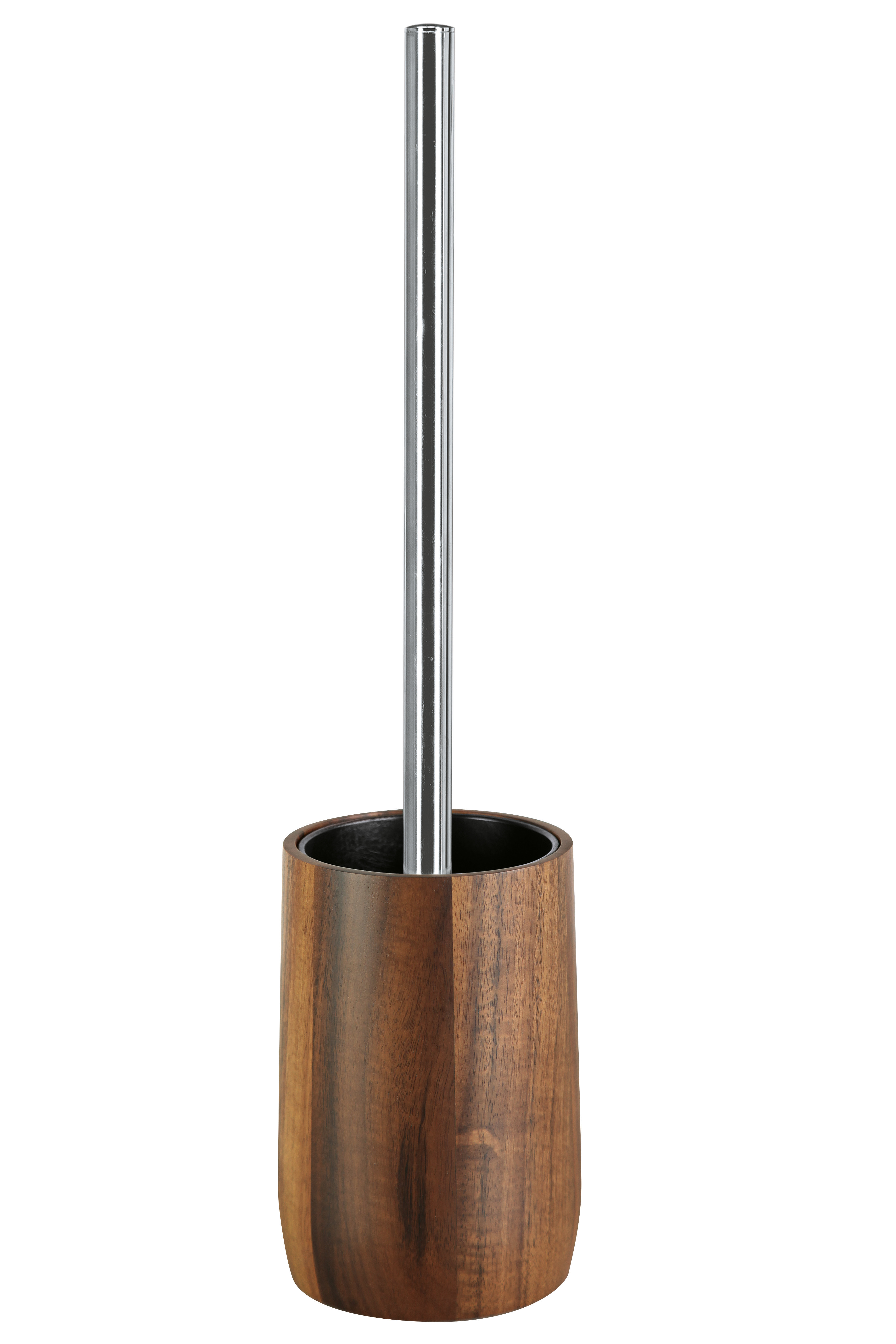 Toilettenbürstenhalter aus Holz mit Edelstahlgriff, modernes Design, ideal für stilvolle Badezimmer.