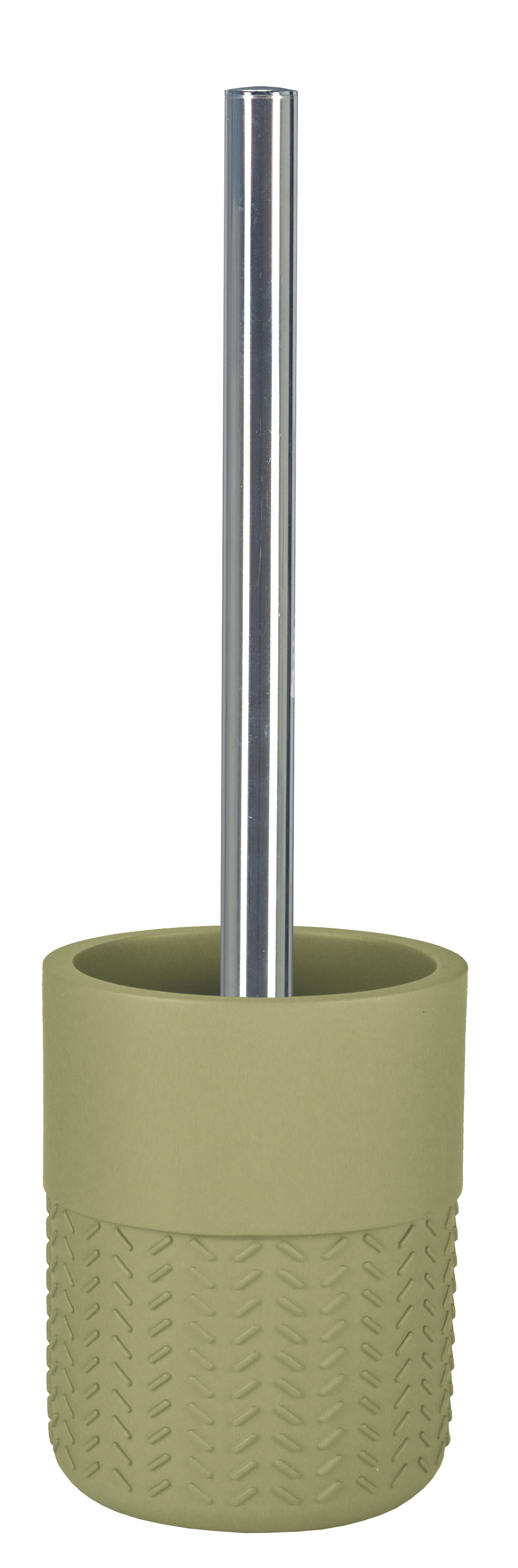Grüner Toilettenbürstenhalter mit modernem Design und silbernem Griff, ideal für stilvolle Badezimmer.