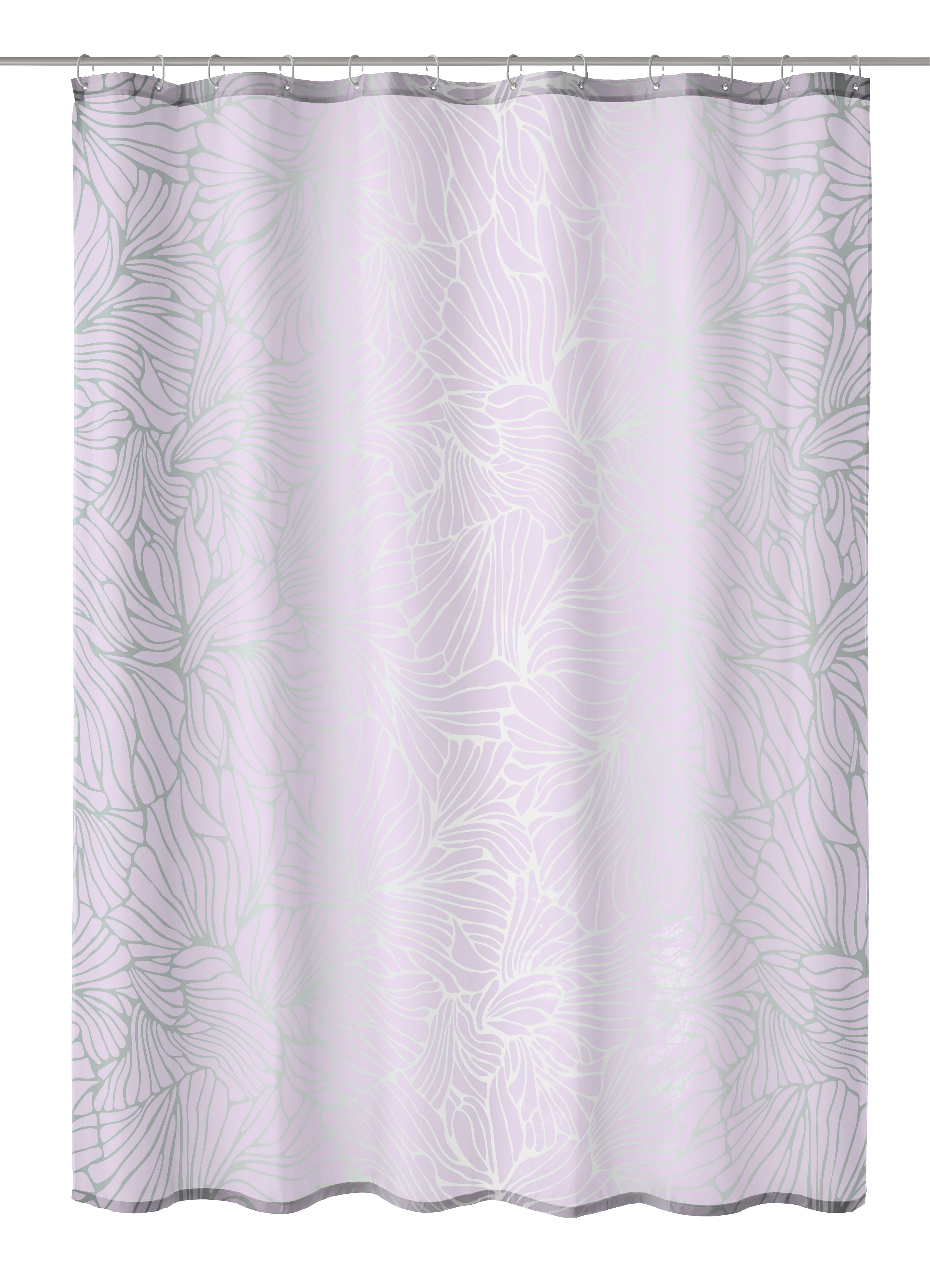 Duschvorhang mit elegantem, floralen Muster in zarten Pastelltönen, ideal für eine stilvolle Badezimmereinrichtung.