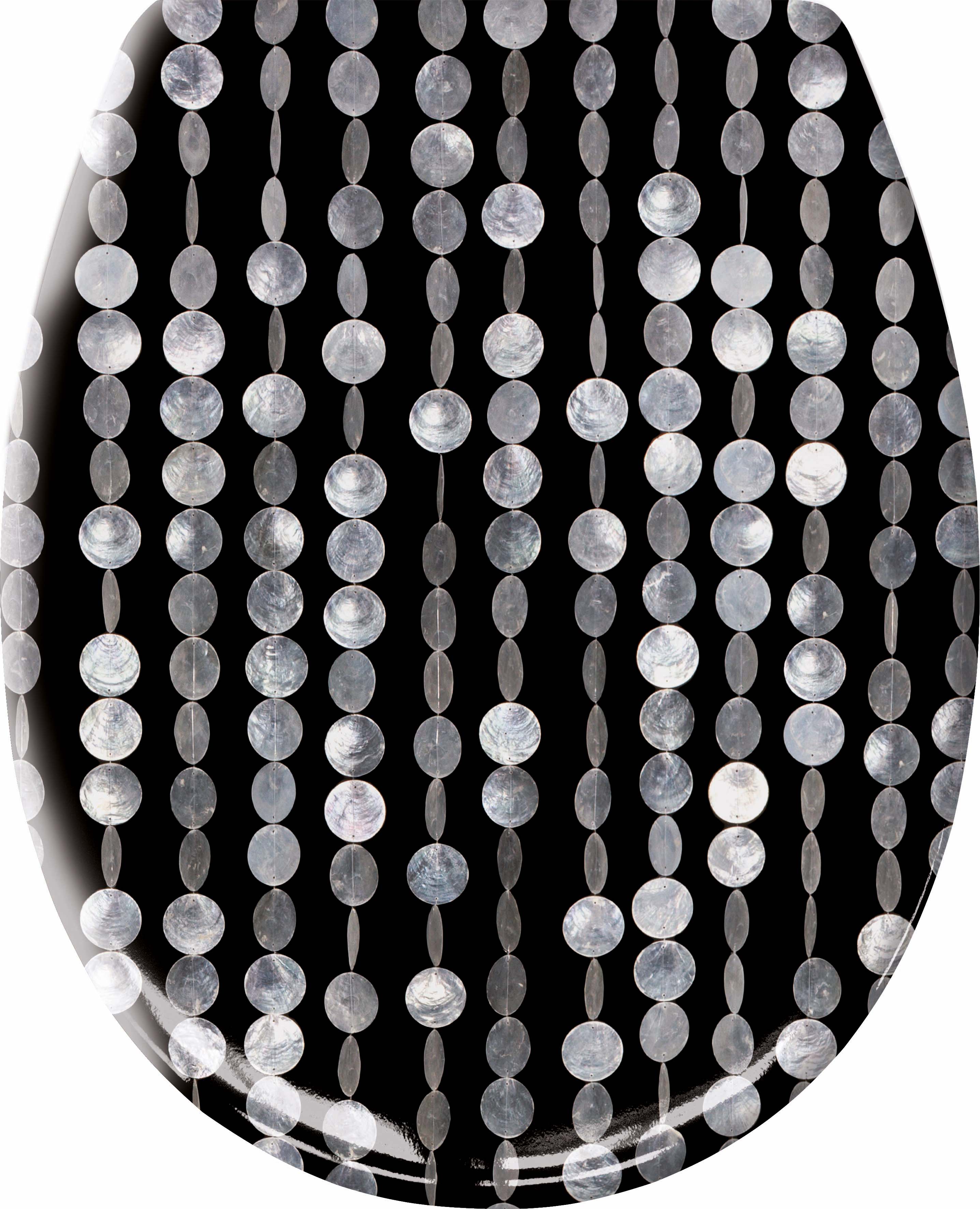 WC-Sitz PERLA Schwarz mit Absenkautomatik und Easy Clean WC-Sitz mit glänzendem Perlmutt-Design auf schwarzem Hintergrund, verleiht Ihrem Badezimmer einen eleganten und modernen Look.