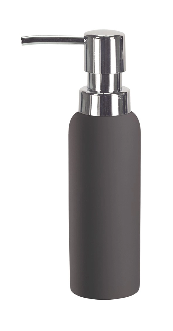 4004478201712 Seifenspender in elegantem Schwarz mit glänzendem Chrom-Pumpkopf, ideal für moderne Badezimmer.