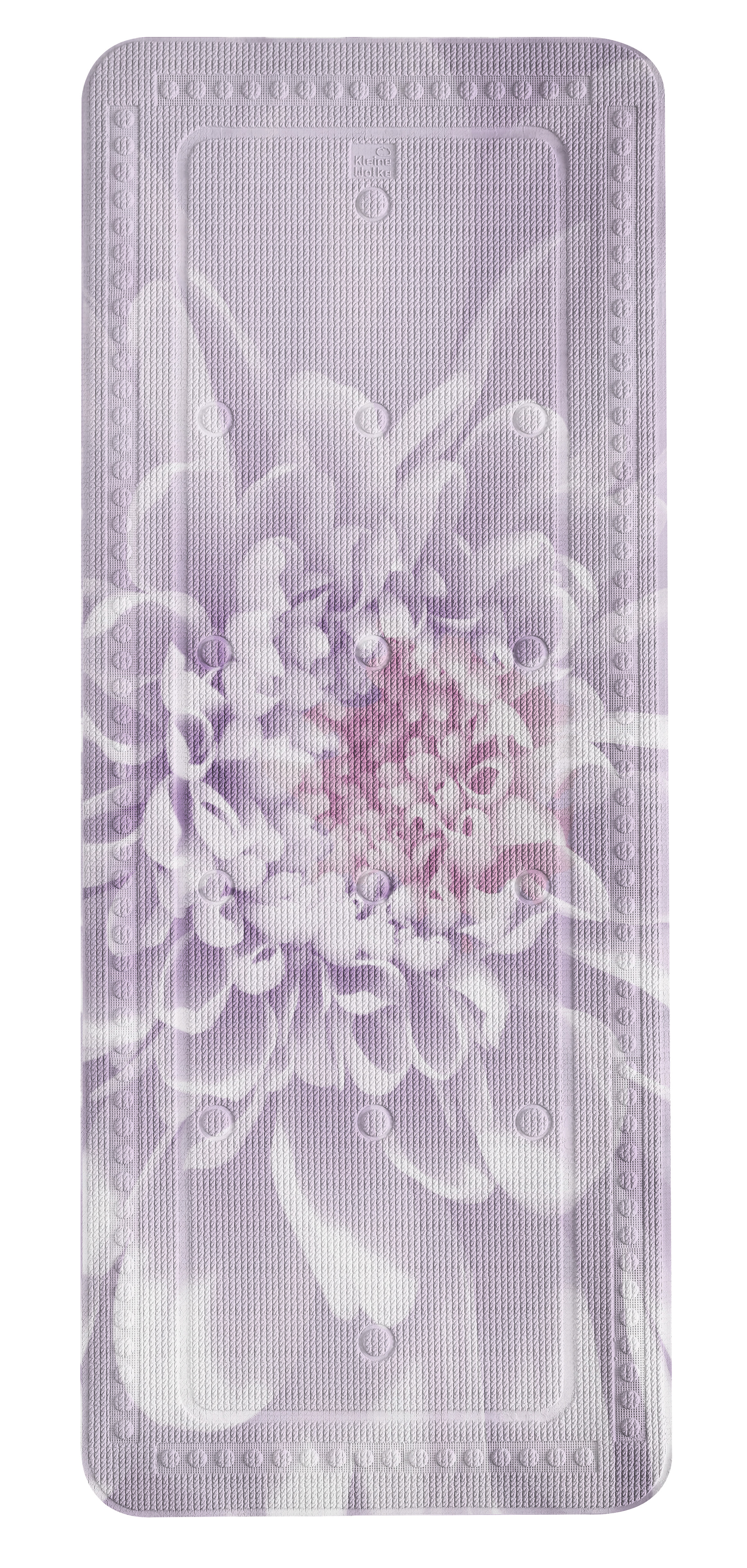 Wanneneinlage DAHLIA Lavendel 36 x 92 cm Rutschfeste Badematte mit zartem Blumenmuster in Lila und Weiß, ideal für sicheren Halt und stilvolle Badezimmerdekoration.