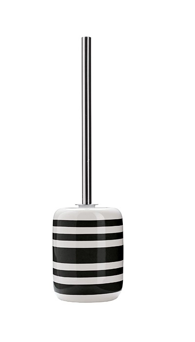 4004478301634 Schwarze WC-Bürste mit weißen Streifen und Edelstahlgriff. Modernes Design, ideal für stilvolle Badezimmer.