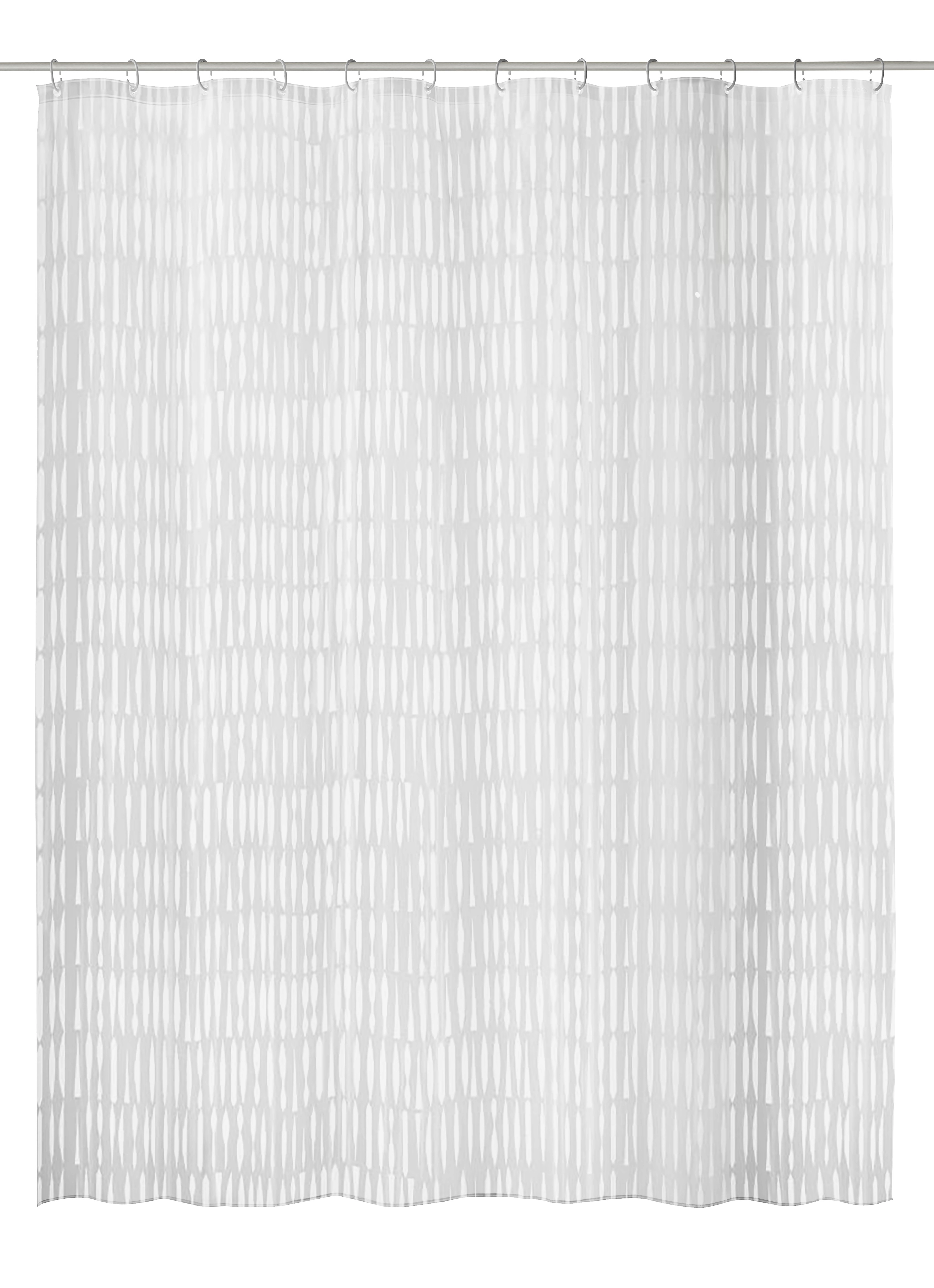 Duschvorhang in Weiß mit modernem, geometrischem Muster. Ideal für ein stilvolles und zeitloses Badezimmer.