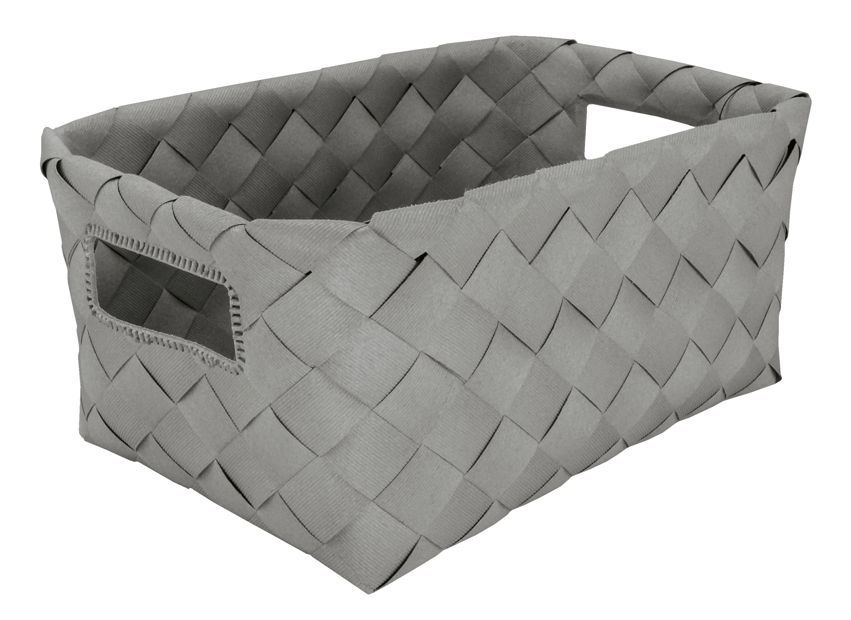 Aufbewahrungskorb ASPERA Platinfarben M Geflochtener Aufbewahrungskorb in Grau mit praktischen Griffen, ideal zur stilvollen Organisation von Haushaltsgegenständen.