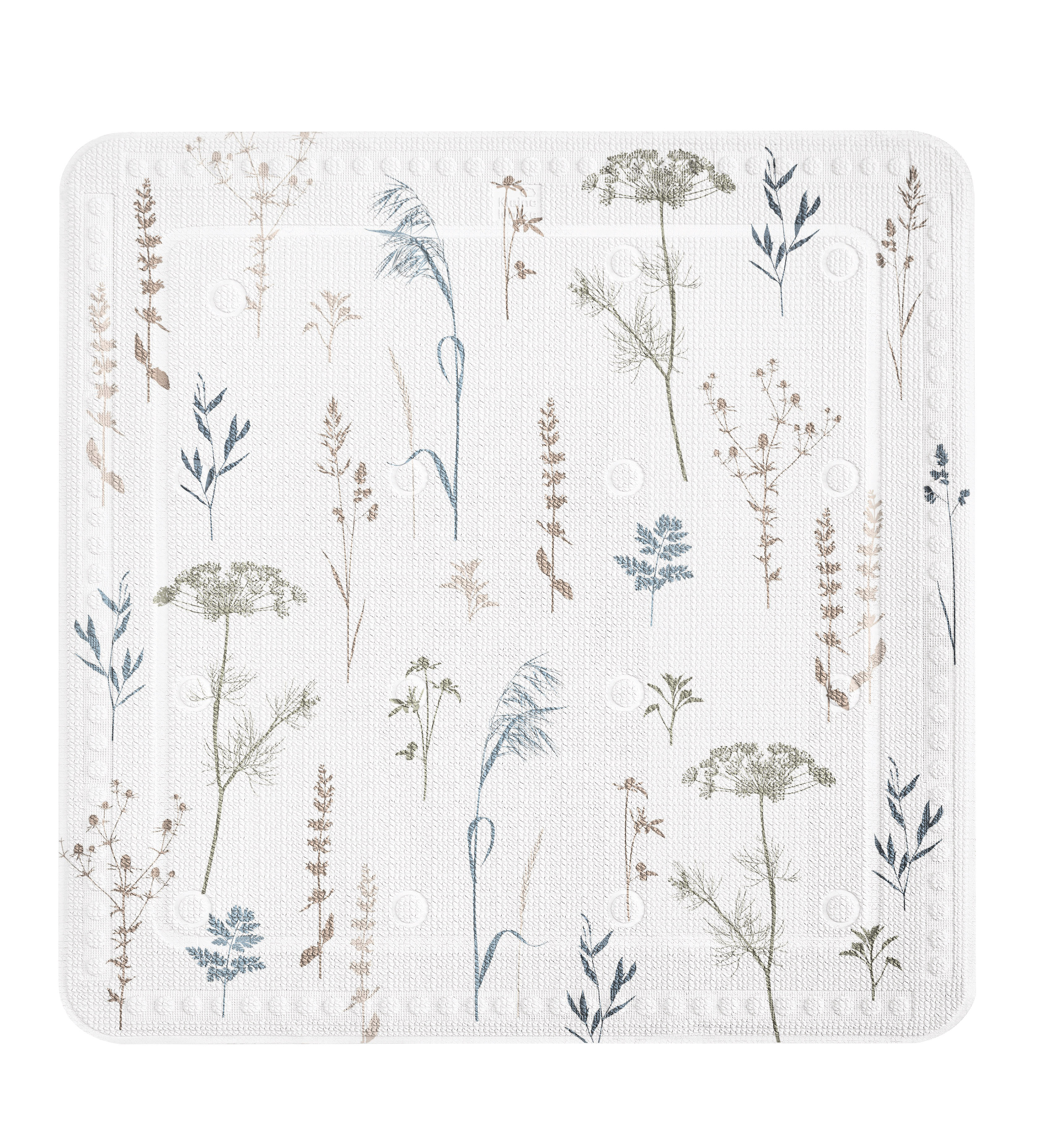 Duscheinlage SAVANNAH Multicolor 55 x 55 cm Quadratische Badematte mit zartem, floralen Muster in natürlichen Farben auf weißem Hintergrund.