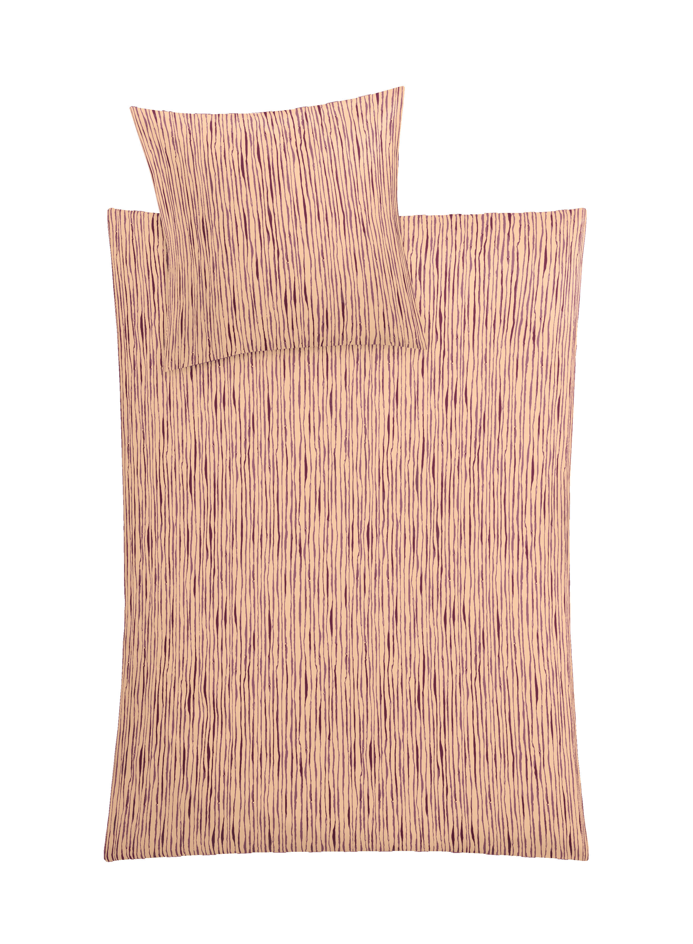 Bettwäsche Satin MINO Pastellrose 135 x 200 cm und 80 x 80 cm Bettwäsche-Set mit abstraktem Streifenmuster in Beige und Braun, bestehend aus Decken- und Kissenbezug.