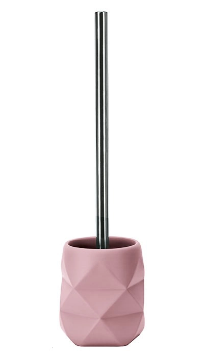 4004478293557 Eleganter WC-Bürstenhalter in Rosa mit geometrischem Design und Edelstahlgriff. Perfekt für moderne Badezimmer.
