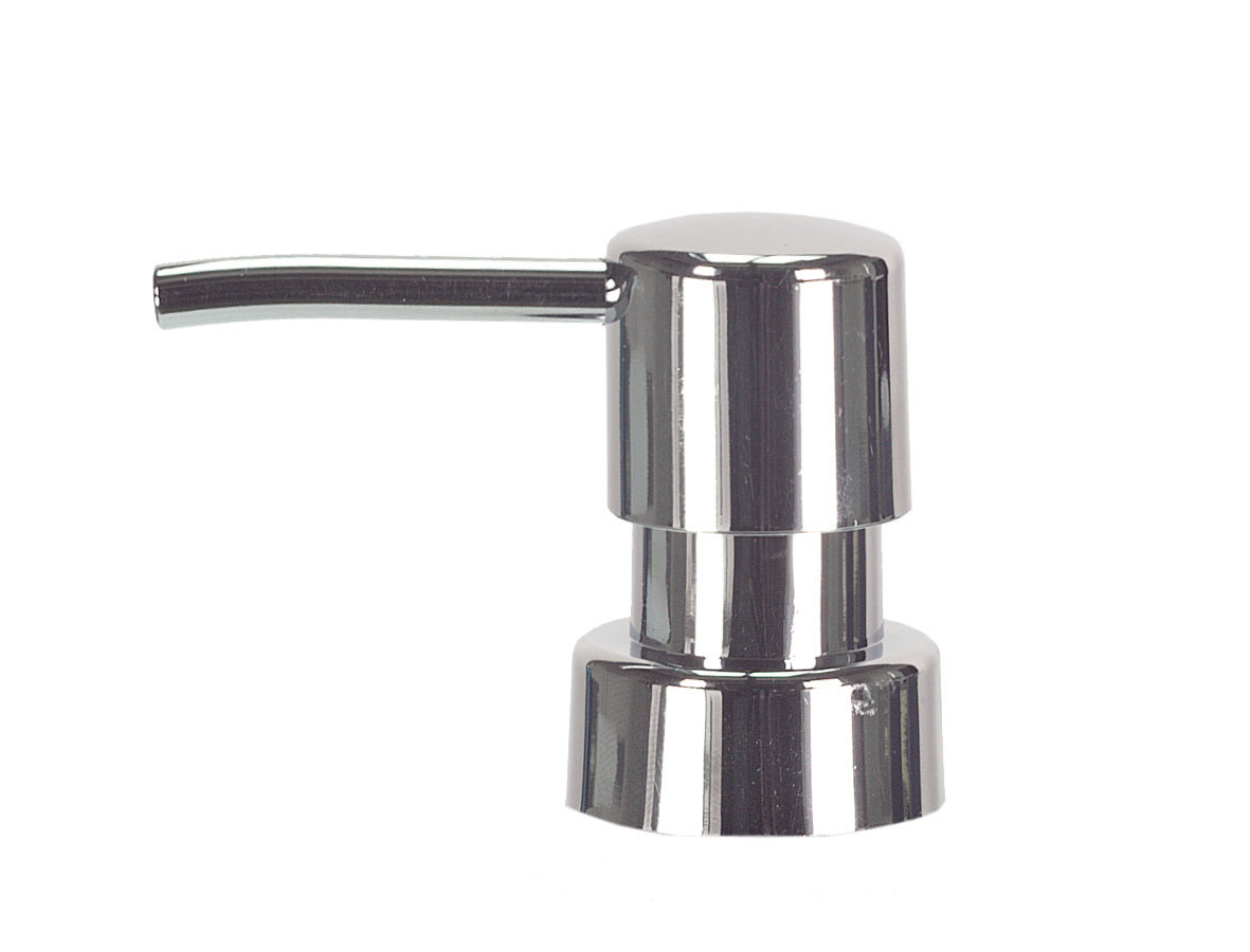 Moderner Seifenspender aus glänzendem Chrom mit schlichtem, elegantem Design für stilvolle Badezimmer.