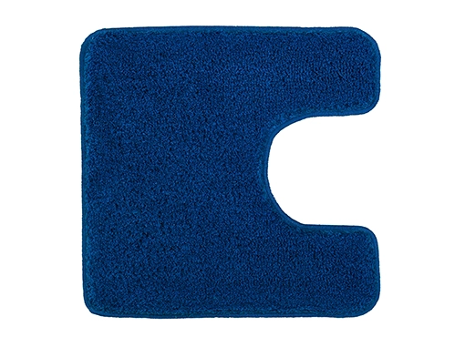 Blaue Badematte mit Ausschnitt für Toiletten, weiche Textur, rechteckige Form, ideal für Badezimmer.