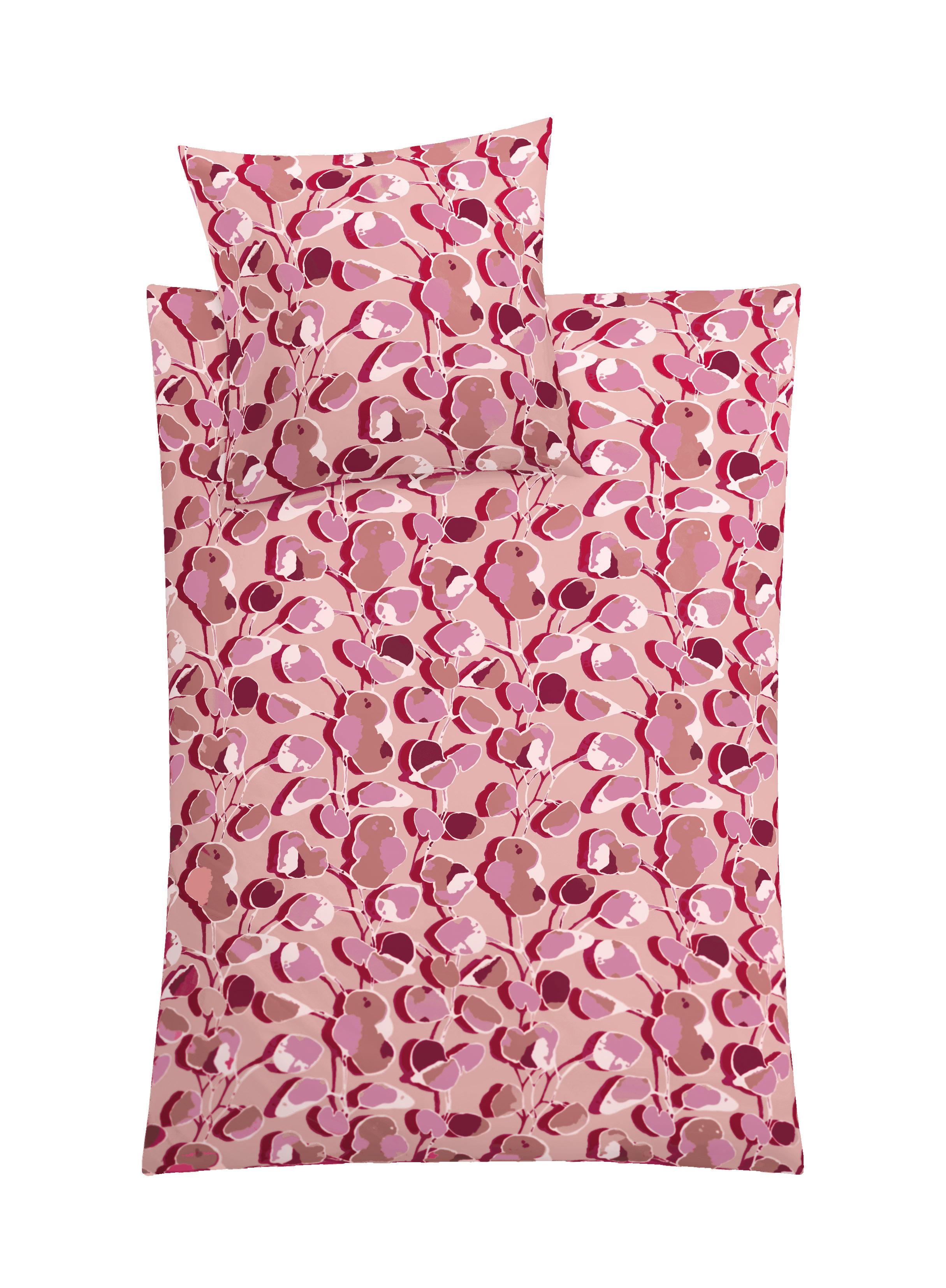 Bettwäsche-Set mit floralem Muster in Rosa- und Rottönen. Weiche, hochwertige Baumwolle für angenehmen Schlafkomfort.