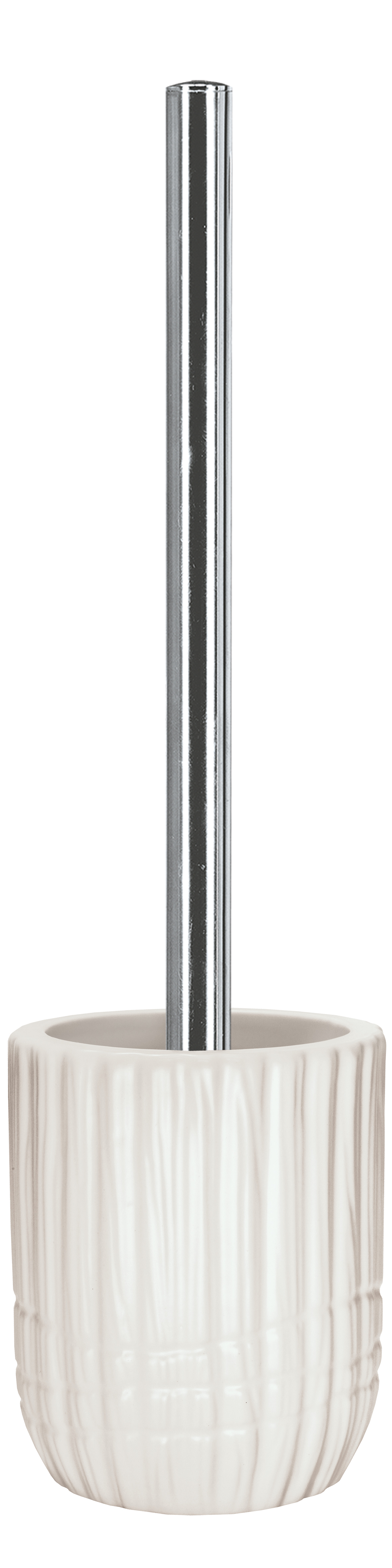 WC-Bürsten-Halter CONCHA Weiß Toilettenbürstenhalter aus Keramik in Holzoptik mit verchromtem Griff, stilvolles Design für moderne Badezimmer.