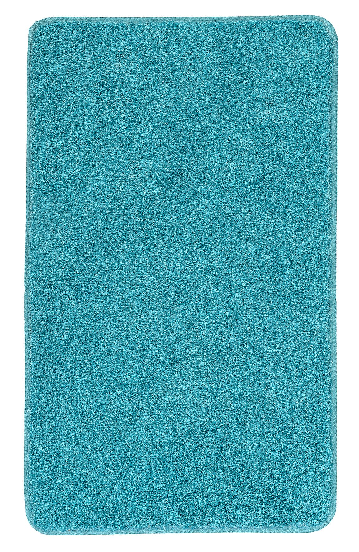 Weicher, türkisfarbener Badteppich mit rechteckiger Form und rutschfester Unterseite. Ideal für ein modernes Badezimmer.