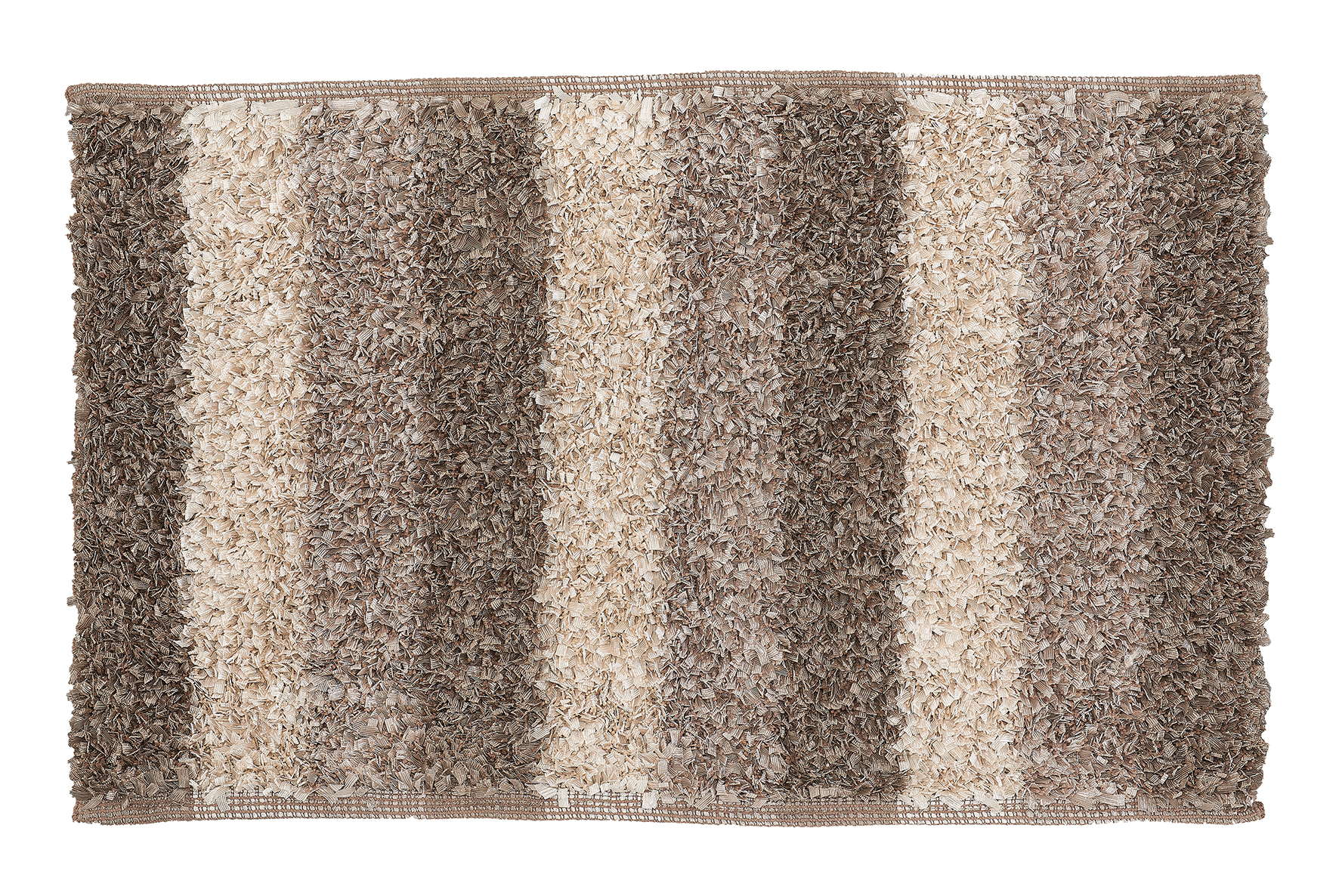Weicher Badteppich in natürlichen Beige- und Brauntönen mit Streifenmuster, ideal für ein gemütliches Badezimmerambiente.