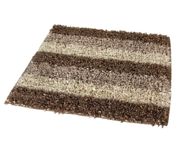 Weicher, rechteckiger Teppich mit Streifenmuster in verschiedenen Brauntönen. Ideal für Wohn- und Schlafzimmer.