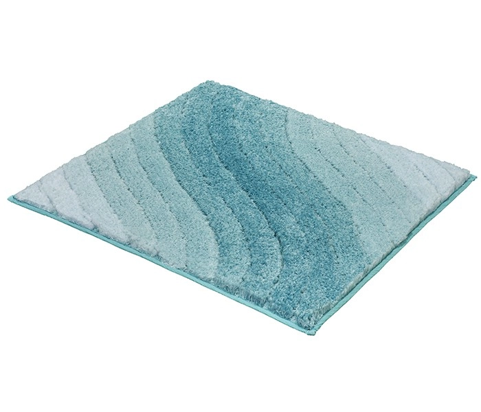 Weicher, rechteckiger Badteppich in Blau- und Grüntönen mit wellenförmigem Muster. Ideal für ein stilvolles Badezimmer.